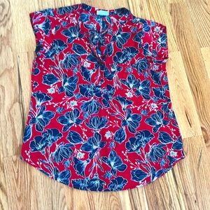 Nice floral red and blue blouse with pocket